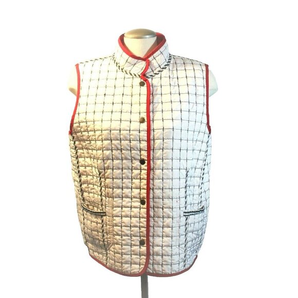 Quilted Vest Reversible Womens Size Large Red White Pockets Buttons Lightweight - Picture 3 of 6